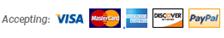 Start accepting: Visa, MasterCard, American Express, Discover, PayPal